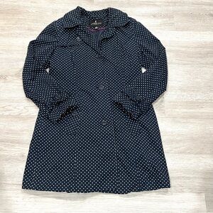 LONDON FOG | Navy Blue White Polka Dot Trench Coat Rain Sz Small